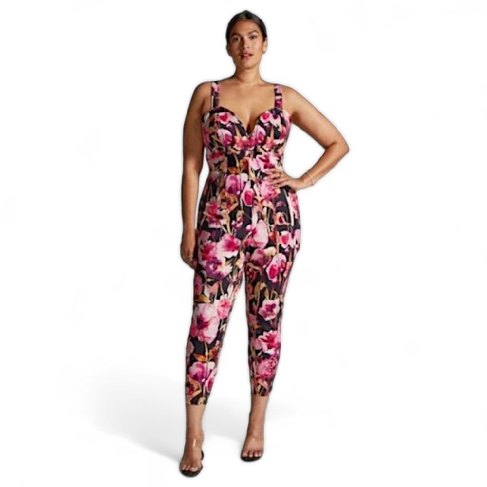 Anthropologie Jumpsuit Sleeveless Floral Sleeveless Low Back Stretch NWT Sz L